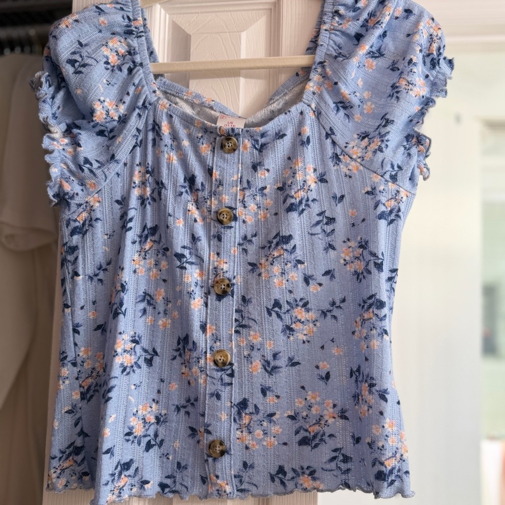 No Boundaries Light Blue Floral Button-Up Top
